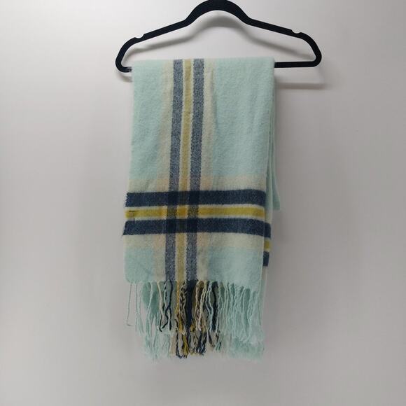 Steve Madden Accessories - Steve Madden Fuzzy Scarf with Tassels Blue Navy Blue Aqua Yellow